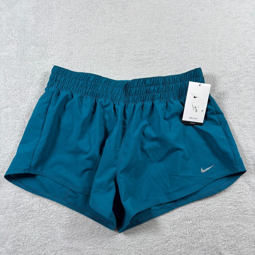 Nike One Dri Fit‎ Training Shorts Womens Large Blue Stretch Mid Rise Brief lined